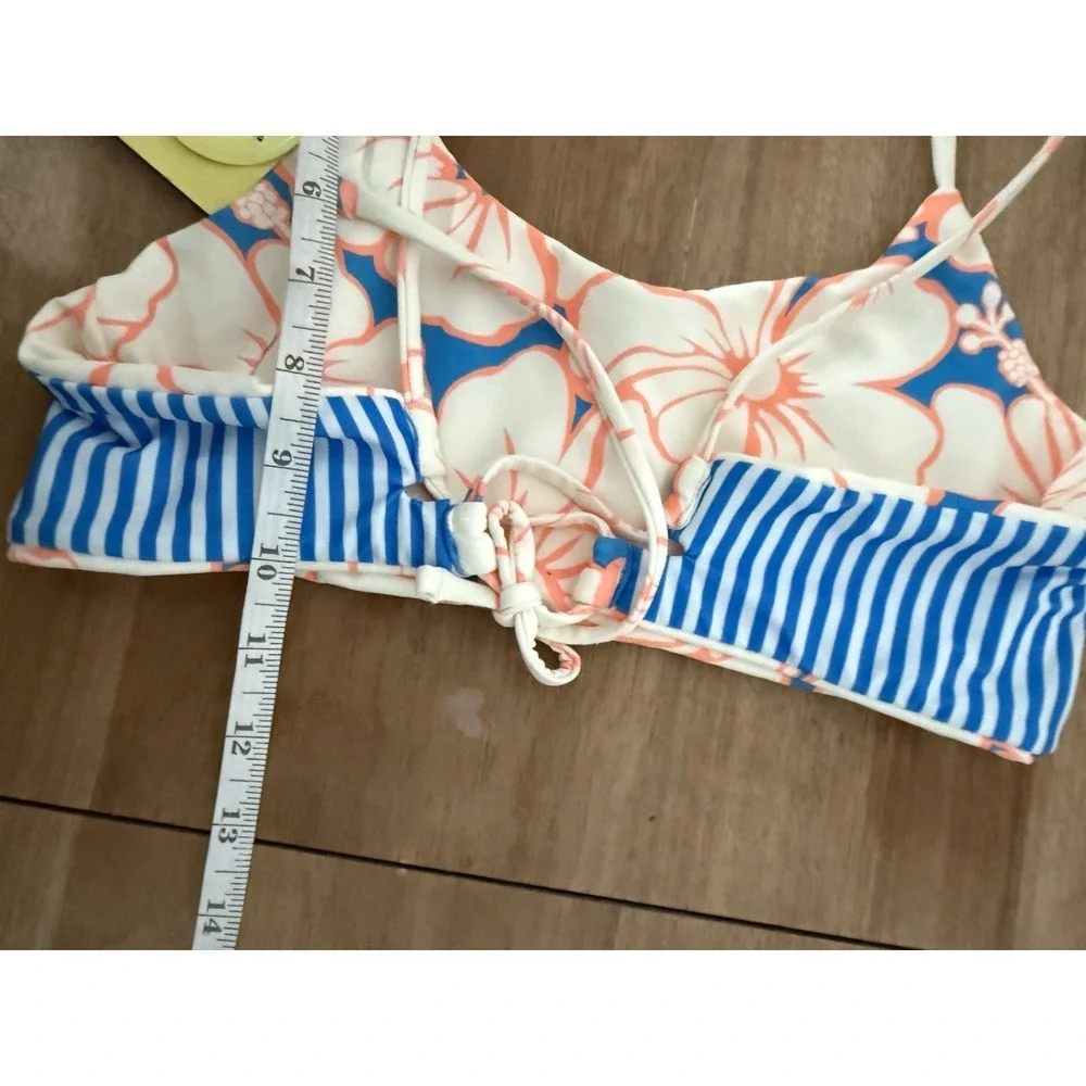 Maaji Reversible Bikini Top Girls Size 14 Floral Stripe Swim Top NWT MSRP $58